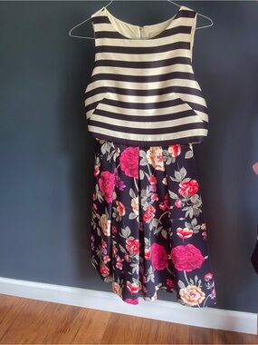 Moulinette Soeurs Black & Cream Striped Crop Top with Black Floral Skirt